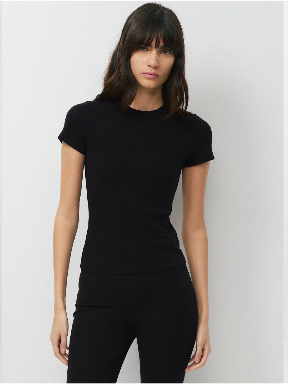 Aritzia Black Homestretch Tune Ribbed Fitted Crewneck Short Sleeve Tee Sz S